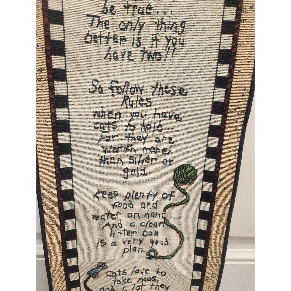 Vtg Linda Spivey Cat Rules Hanging Wall Tapestry Cottagecore Country 8.5